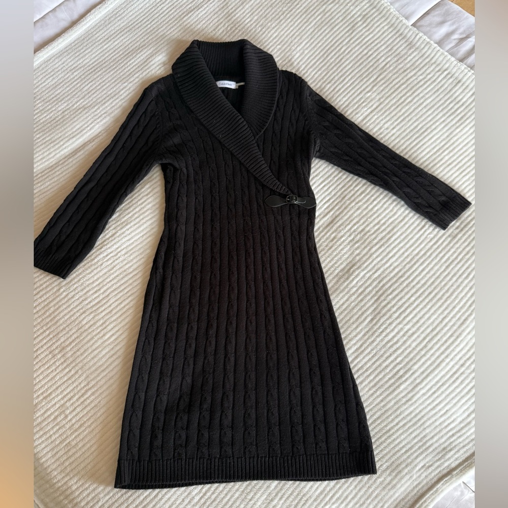 Calvin Klein Black Buckle Sweater Dress
